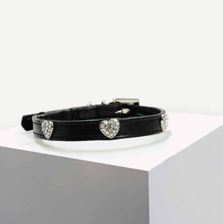 BLACK HEARTS VEGAN LEATHER CAT COLLAR