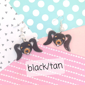 Dachsund Dog Resin Earrings - Black/Tan