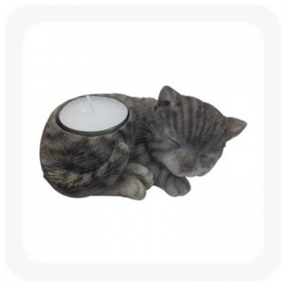 TABBY CAT TEA LIGHT CANDLE HOLDER (SET OF 2)