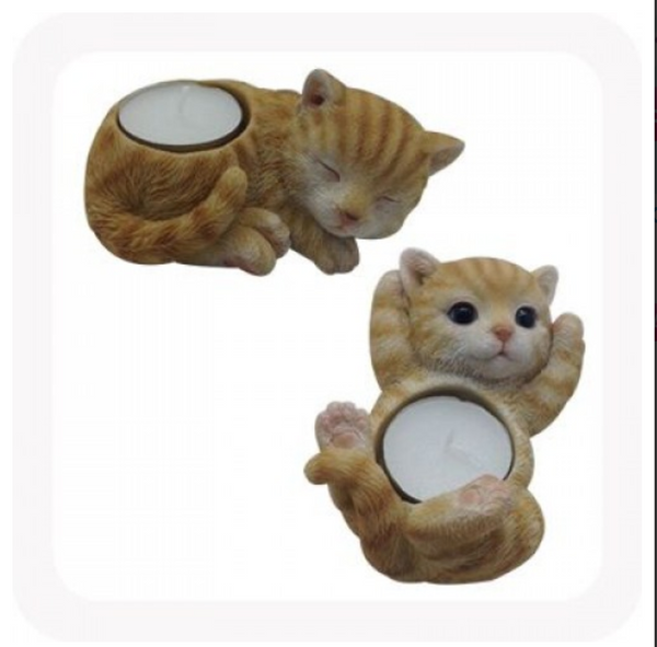 GINGER CAT TEA LIGHT CANDLE HOLDER (SET OF 2)