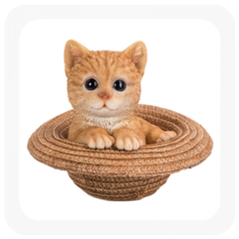 GINGER CAT IN A STRAW HAT MONEY BOX