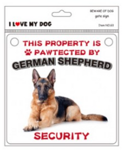 BEWARE OF DOG GATE SIGN: GERMAN SHEPHERD