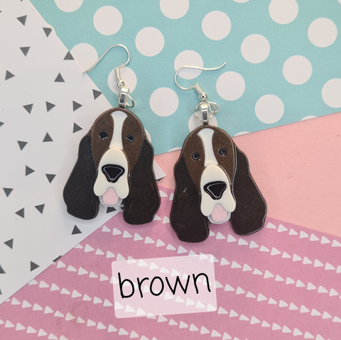 Basset Hound Dog Resin Earrings - Brown