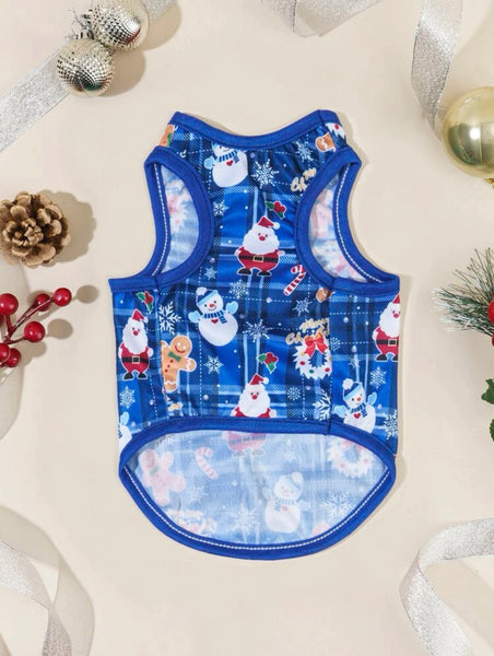 SNOWMAN PET TANK T-SHIRT (BLUE)