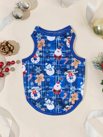 SNOWMAN PET TANK T-SHIRT (BLUE)