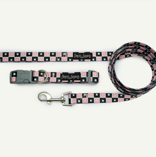 Pink Checkers Dog Collar & Lead